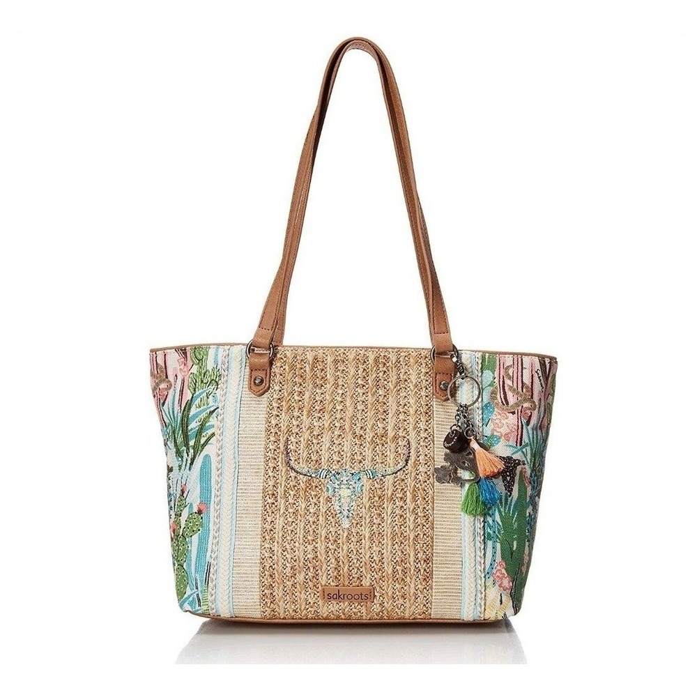 Sakroots Natural Mojave Canvas and Straw Shoulder Bag